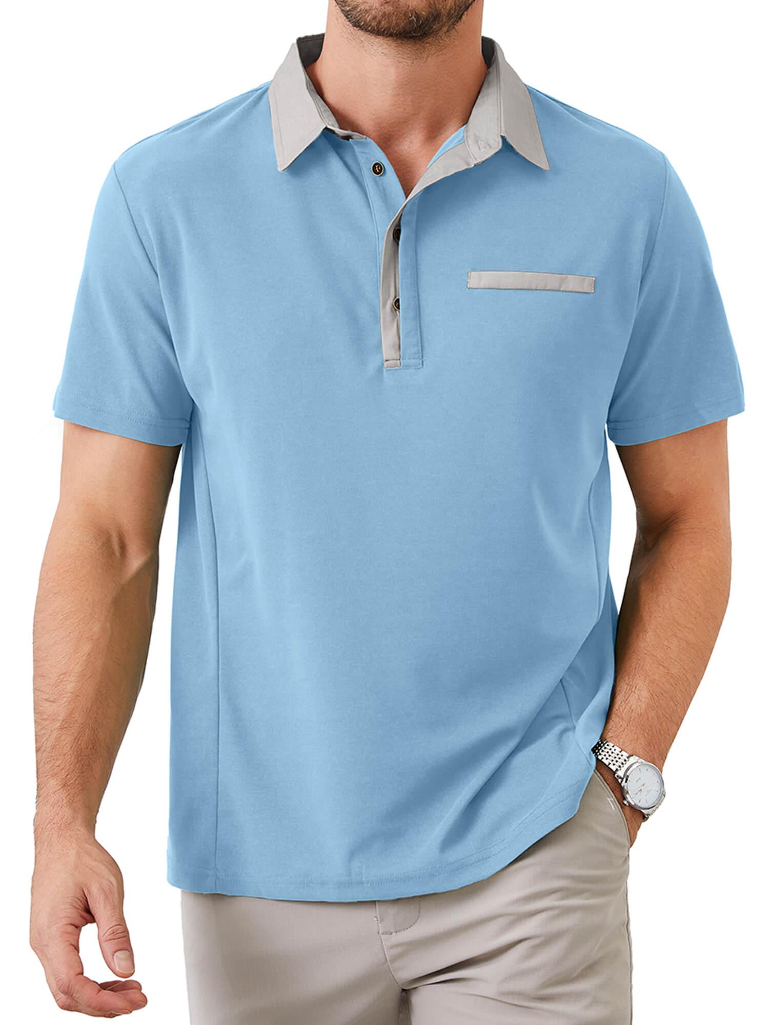 Demotime Men's Polo Shirts Casual Button-Down Shirts Short Sleeve Polo Shirts V Neck T Shirts Big and Tall Golf Solid Classic Stylish Tops

