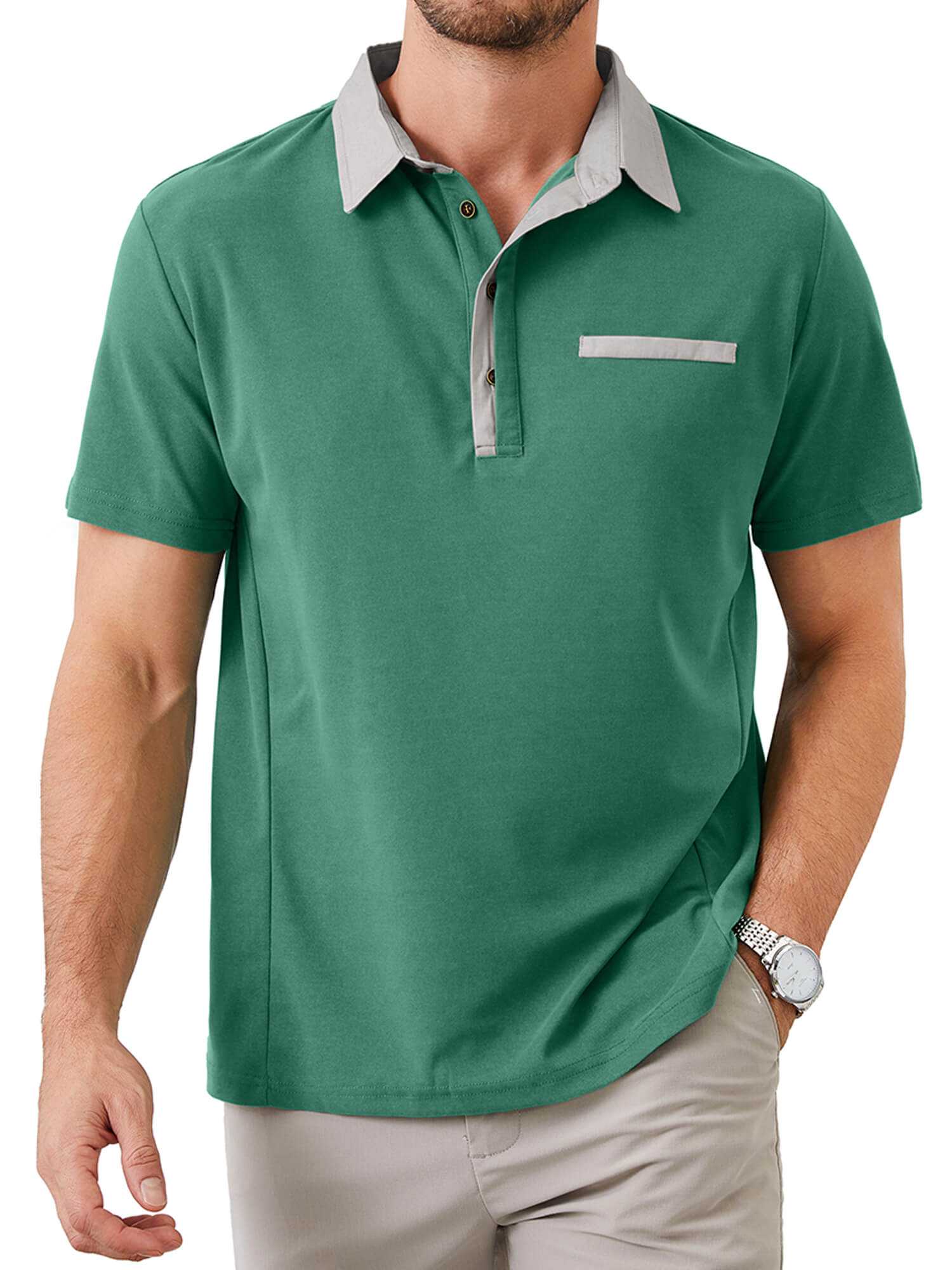 Demotime Men's Polo Shirts Casual Button-Down Shirts Short Sleeve Polo Shirts V Neck T Shirts Big and Tall Golf Solid Classic Stylish Tops
