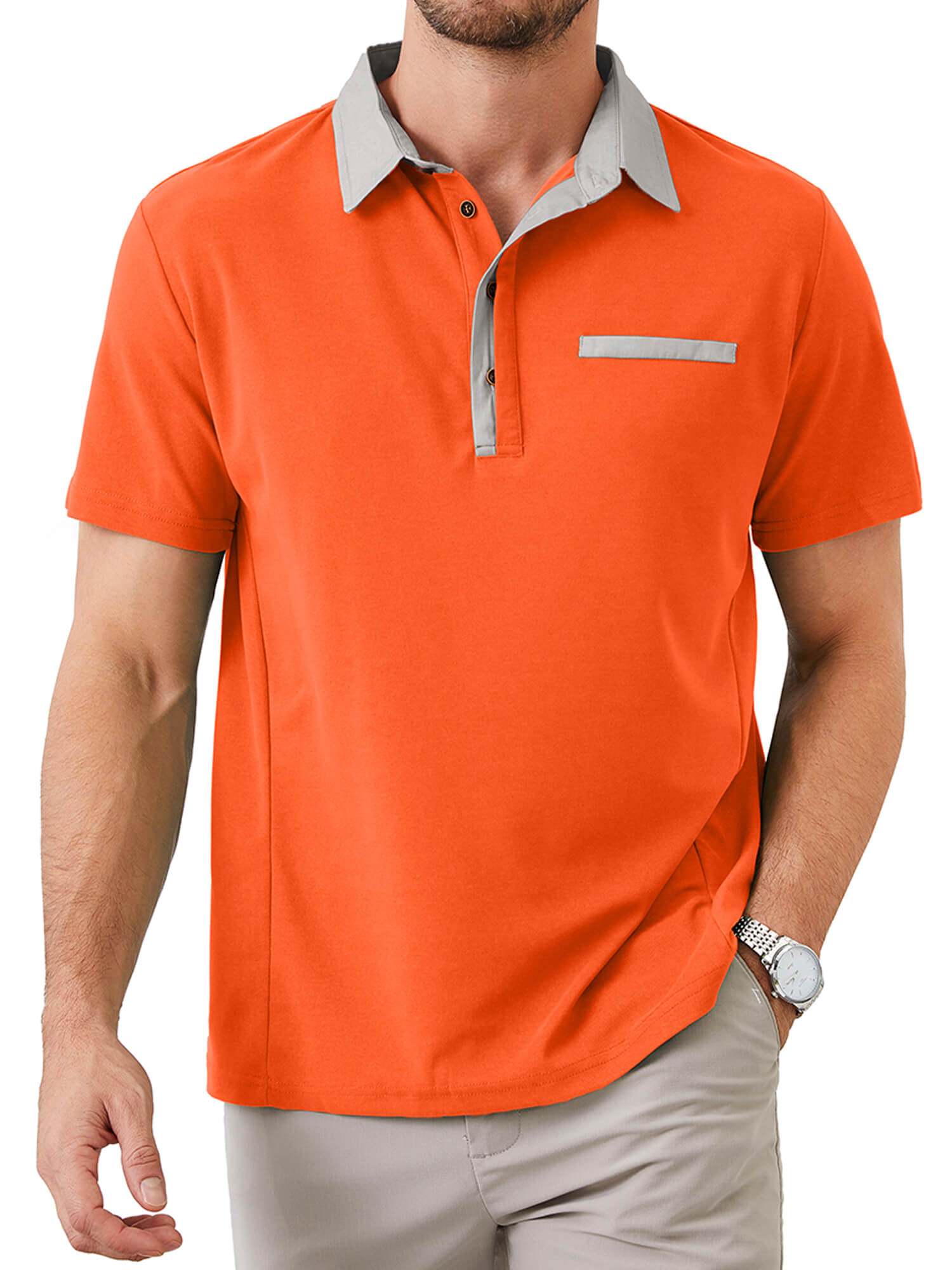 Demotime Men's Polo Shirts Casual Button-Down Shirts Short Sleeve Polo Shirts V Neck T Shirts Big and Tall Golf Solid Classic Stylish Tops
