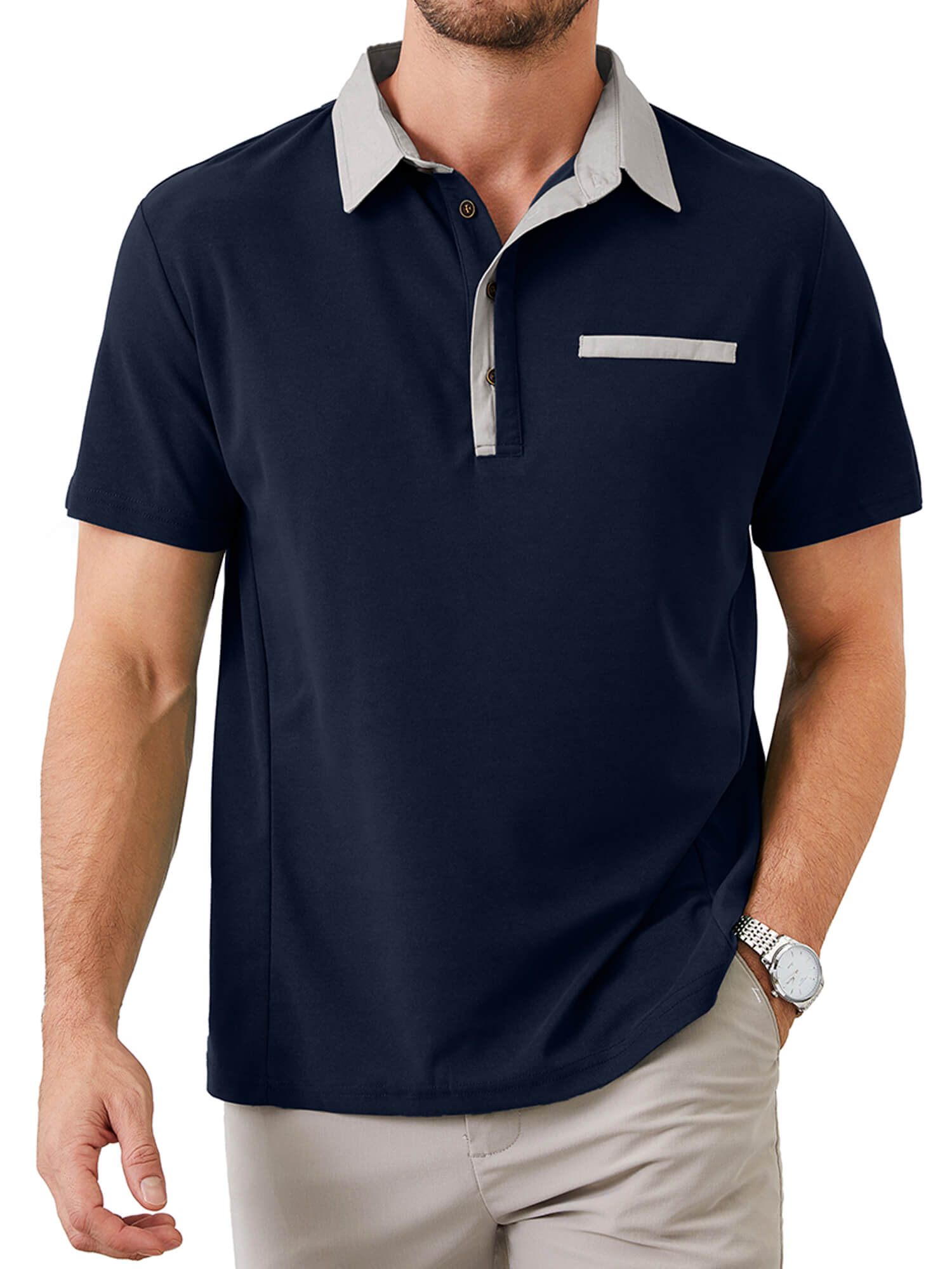 Demotime Men's Polo Shirts Casual Button-Down Shirts Short Sleeve Polo Shirts V Neck T Shirts Big and Tall Golf Solid Classic Stylish Tops
