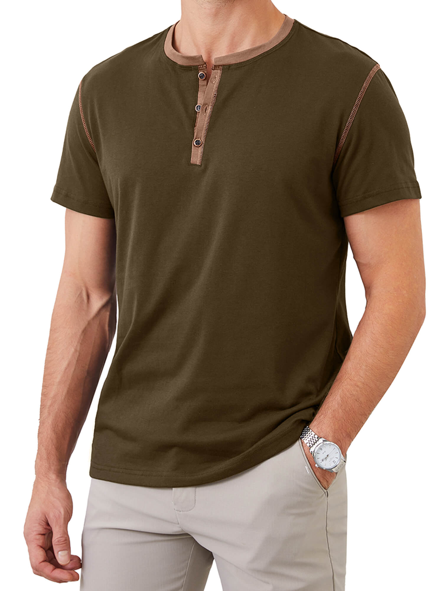 Demotime Men's Henley Shirts Short Sleeves Round Neck Casual Basic Shirt Summer Solid Color Lightweight Button T Shirts
