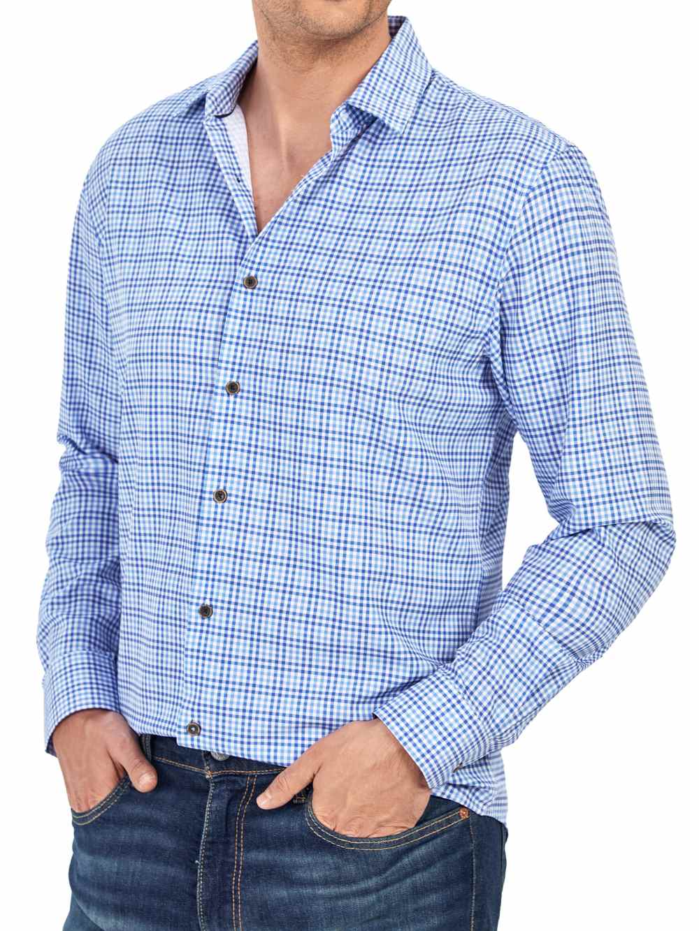 Demotime Men's Gingham Button Down Stretch Business Casual Blouse