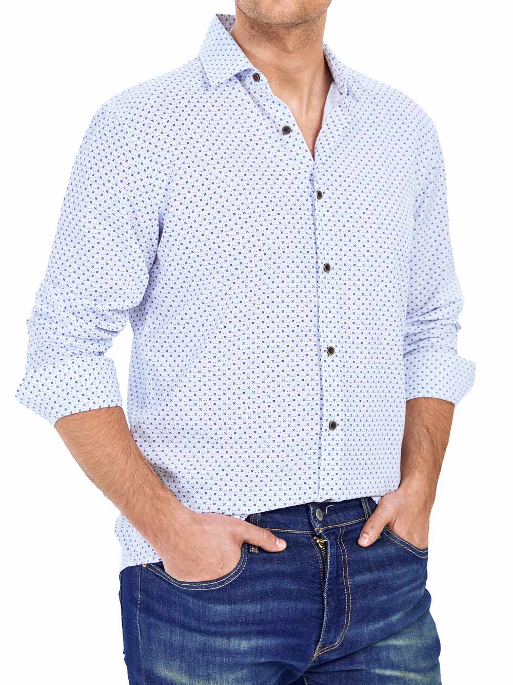 Demotime Men's Gingham Button Down Stretch Business Casual Blouse