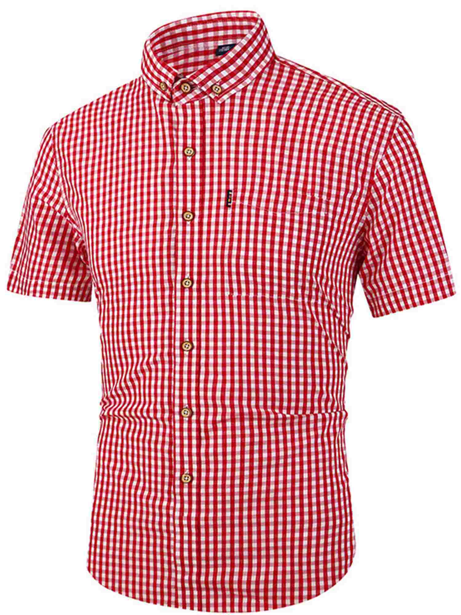 Demotime Mens Tops Short Sleeve Classic Button Down Plaid Wrinkle-free Shirt for Men