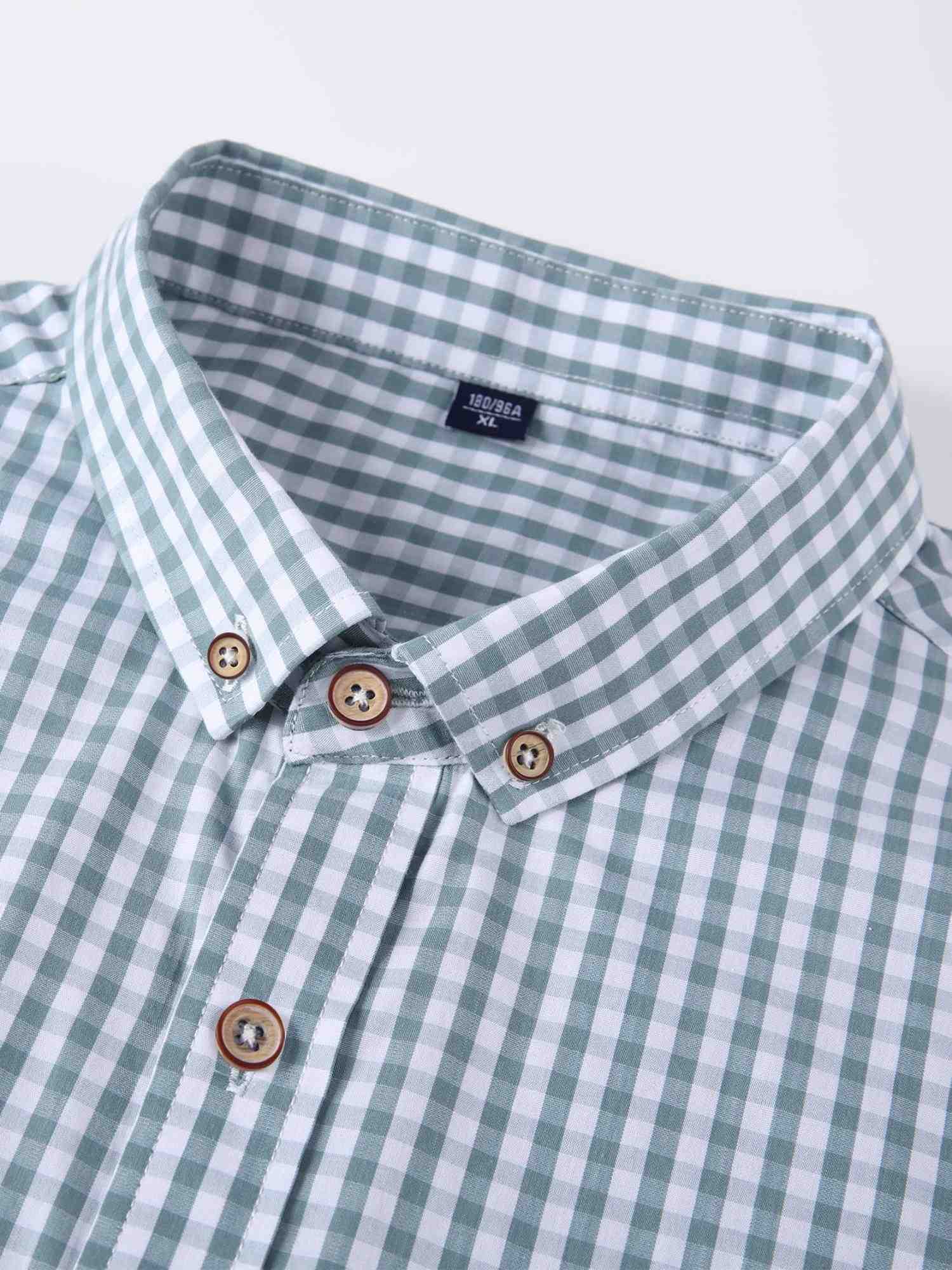 Demotime Mens Tops Short Sleeve Classic Button Down Plaid Wrinkle-free Shirt for Men